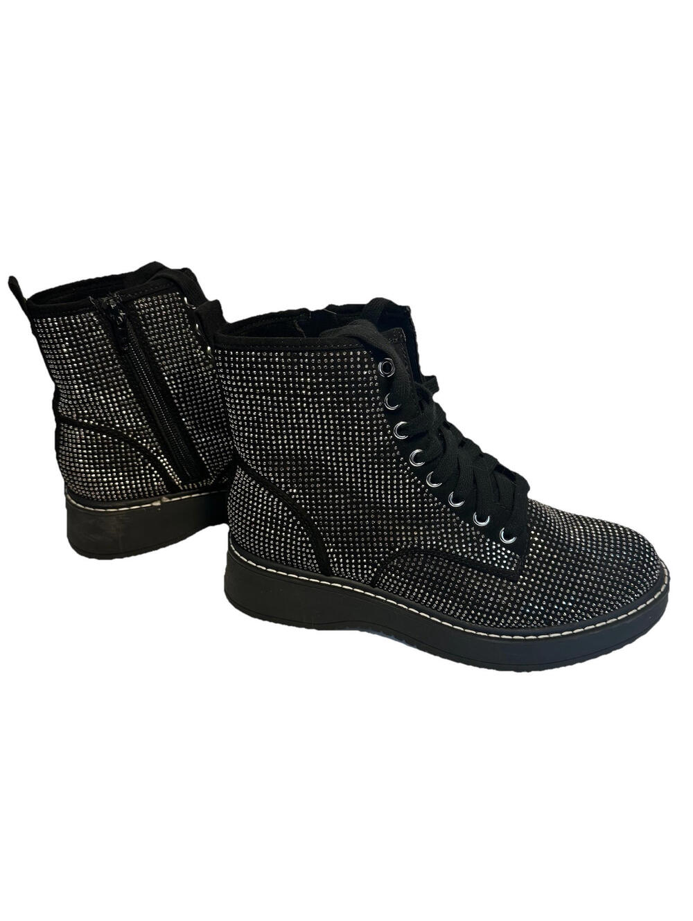 Madden Girl Kurrt Black/Silver Studs Combat Boots Womenās Sz 7 Rhinestone Zipper